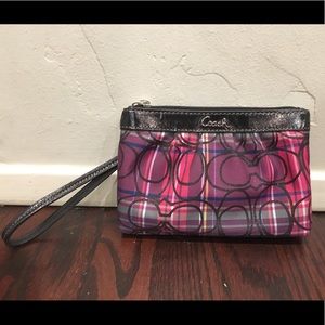 Coach Pink Plaid Wristlet